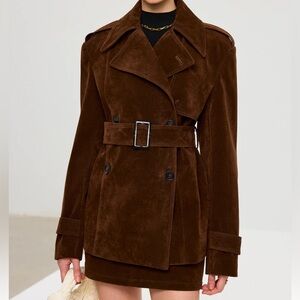 Commense Chocolate Brown Trench Coat (Suede Effect/faux suede)